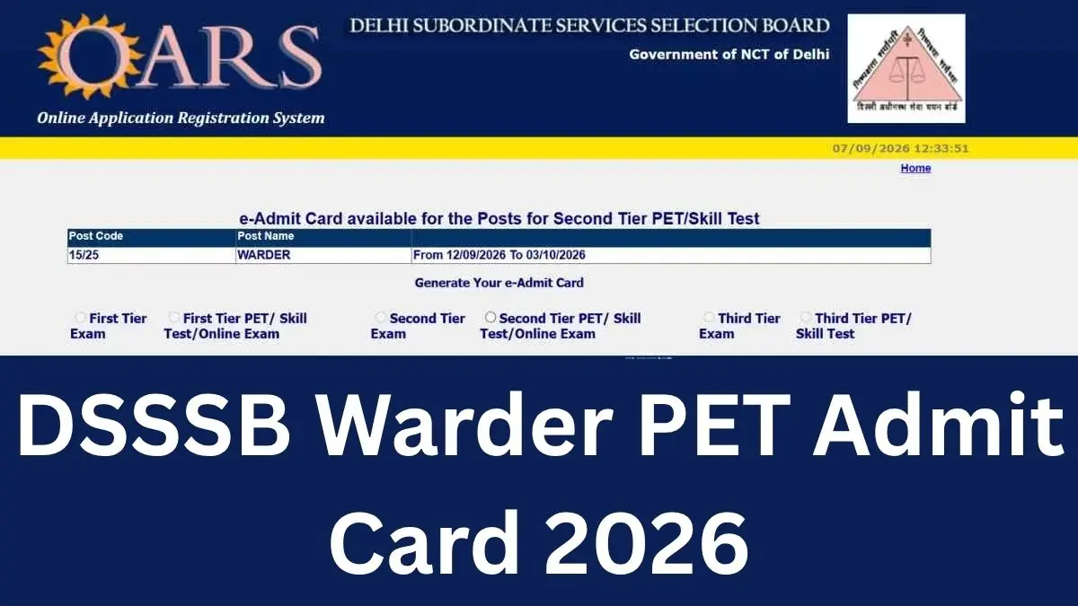 DSSSB Warder PET Admit Card 2026 |  Hall Ticket Download शुरू, PET Date और जरूरी निर्देश