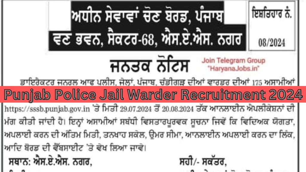 Punjab Police Jail Warder Recruitment 2024