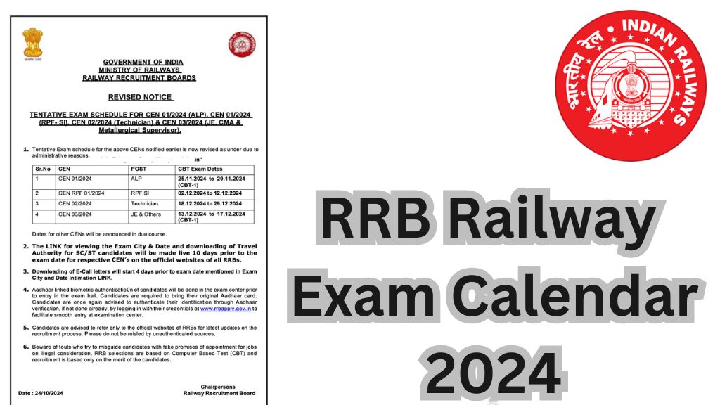 RRB Railway Exam Calendar 2024