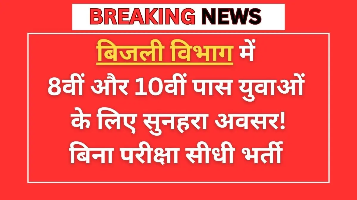 Electricity Meter Reader : बिजली विभाग में 8वीं और 10वीं पास युवाओं के लिए सुनहरा अवसर